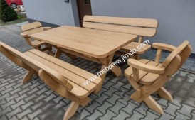 Meble ogrodowe Komplet drewniany stół ławki fotele
