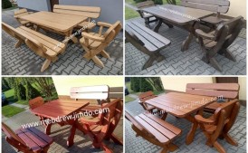 Stół drewniany do ogrodu na taras 2 ławki 2 fotele