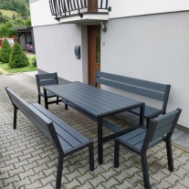 Stół ogrodowy "loft" 2 ławki 2 fotele metal+drewno