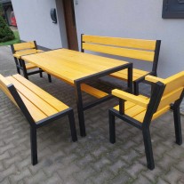 Stół ogrodowy "loft" 2 ławki 2 fotele metal+drewno