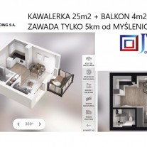 KAWALERA wykończona POD KLUCZ 1 pok. 25.11M2 + balkon 3,8M2  NA WZGÓRZACH - ZAWADA k. MYŚLENIC