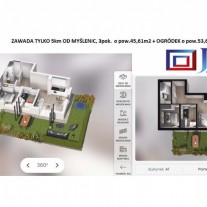 APARTAMENT 3 pok. 45.61M2 + OGRÓDEK 53.60m2  NA WZGÓRZACH - ZAWADA k. MYŚLENIC