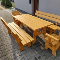 Meble drewniane góralskie do ogrodu kpl stół 2 ławki 2 fotele