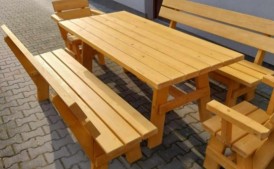 Meble drewniane góralskie do ogrodu kpl stół 2 ławki 2 fotele