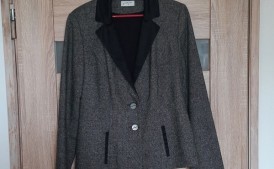 Żakiet, marynarka, wełna, rozm. 40, szaro-czarny, klapy czarne