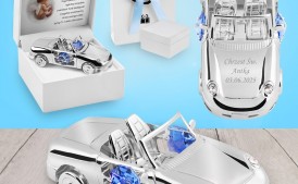 Srebrne Auto Niebieskie - pamiątka na chrzest,roczek