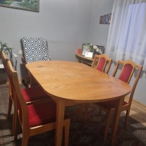 Rozkładany stół oraz 4 krzesła welurowe