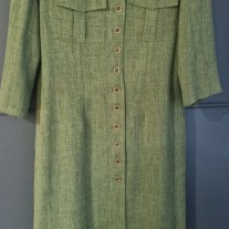 Komplet zielony, długi cienki płaszczyk, lub przedłużana marynarka i spodnie