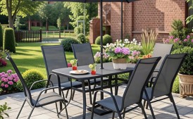 Zestaw ogrodowy krzesła stół i parasol