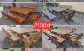 Meble ogrodowe drewniane zestaw stół 2 ławki 2 fotele